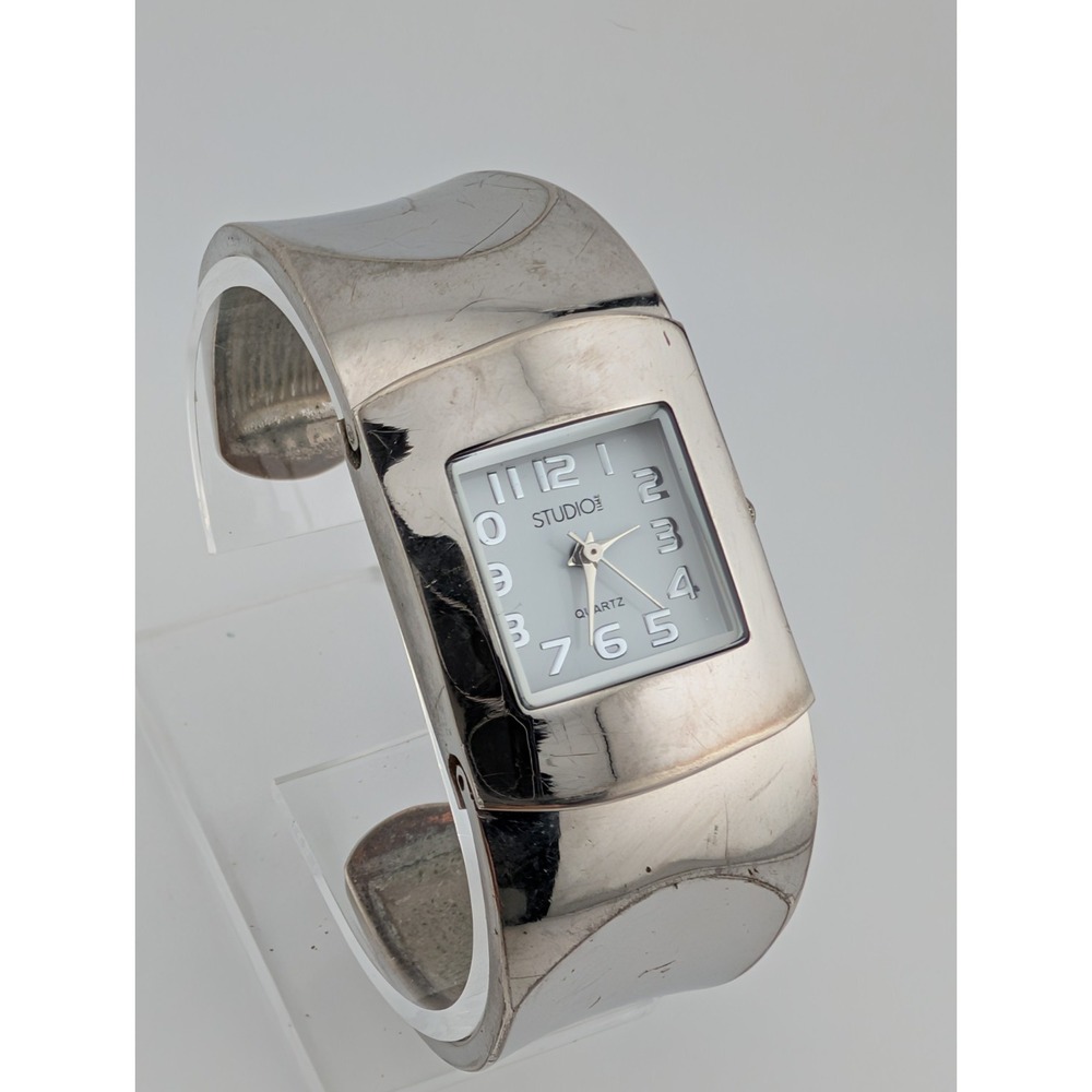 Studio Time Watch‎ Women 27mm Silver Hinge Bangle Band- New Battery